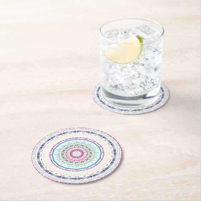 buntes Mandala Runder Pappuntersetzer (Vor Ort)