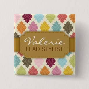 Buntes Marokkaner Quatrefoil Name-Abzeichen Button