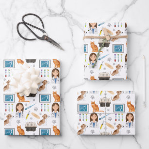 Buntes Medizinisches Veterinär Tierarzt Muster Geschenkpapier Set