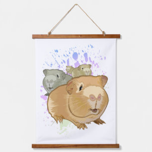 Buntes Meerschweinchen-Trio Regenbogen-Farbspritze Wandteppich Mit Holzrahmen