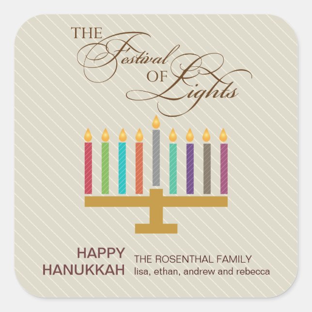 Buntes Menorah Chanukka Quadratischer Aufkleber (Vorderseite)