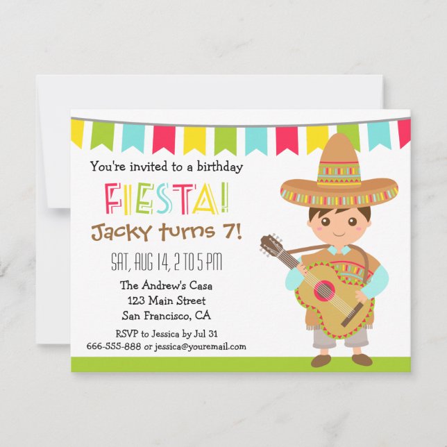 Buntes mexikanisches Fiesta-Kindergeburtstag-Party Einladung (Vorderseite)