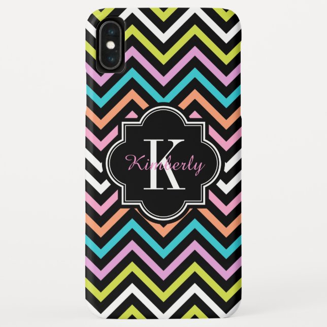 Buntes modernes Zickzack schwarzes Monogramm Case-Mate iPhone Hülle (Rückseite)