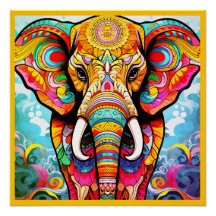 Buntes Mosaik-Elefant auf einem glänzenden Wandpos