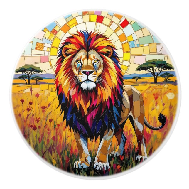 Buntes Mosaik-Löwe Keramikknauf (Vorderseite)