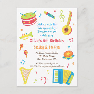 Buntes Musik-Instrument-Kindergeburtstag-Party Einladung