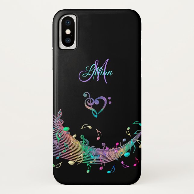 Buntes Musiknotenn Clef-Herz-Monogramm Case-Mate iPhone Hülle (Rückseite)