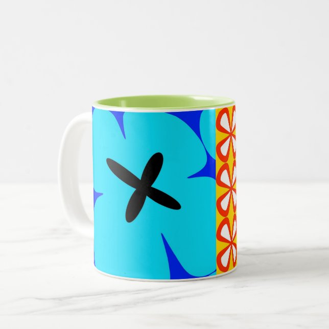 buntes mutiges grafisches BlumenCaféOlé 11oz. Zweifarbige Tasse (Vorderseite Links)