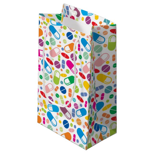 Buntes Neondrogen-Muster Kleine Geschenktüte (Vorderseite Schrägansicht)