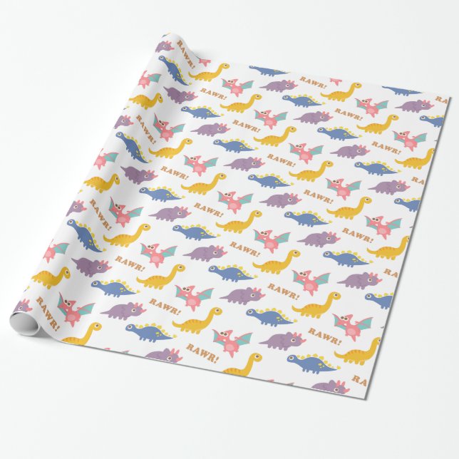Buntes niedliches Dinosaurier-Muster für Kinder Geschenkpapier (Ungerollt)