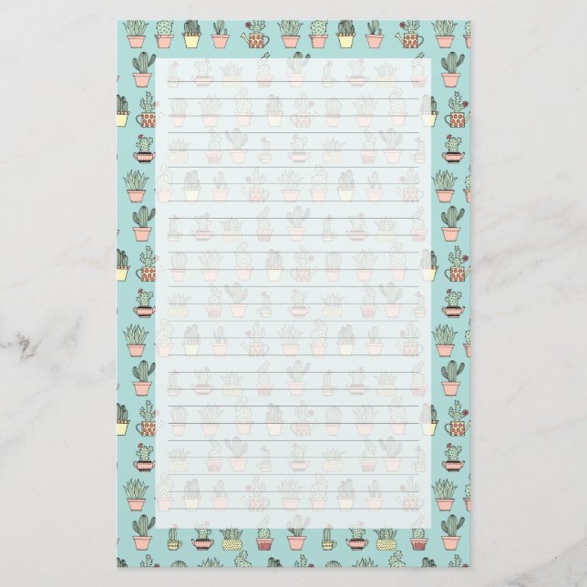 Buntes niedliches Kaktus-in der Hand gezeichnetes Briefpapier (Vorderseite)