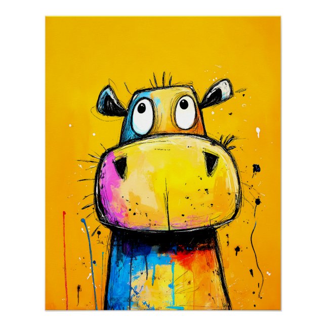 buntes Nilpferd im Pop-Art Comic Stil Poster (Vorderseite)