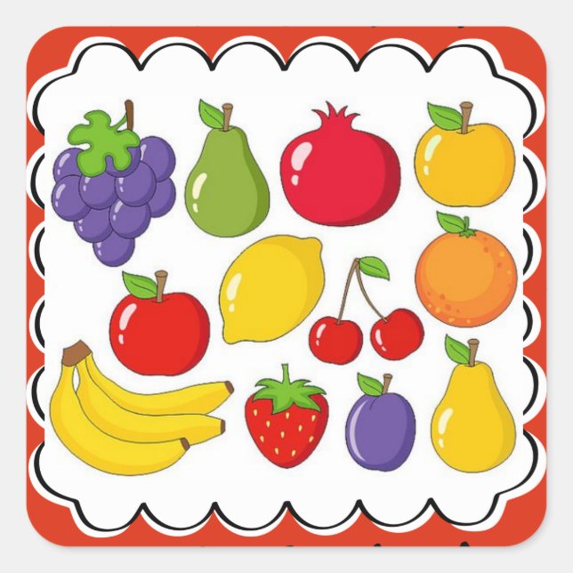 buntes Obst Quadratischer Aufkleber (Vorderseite)