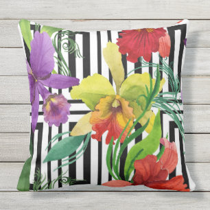 Buntes Orchideen-Blumen-Wasserfarbe-Muster Kissen