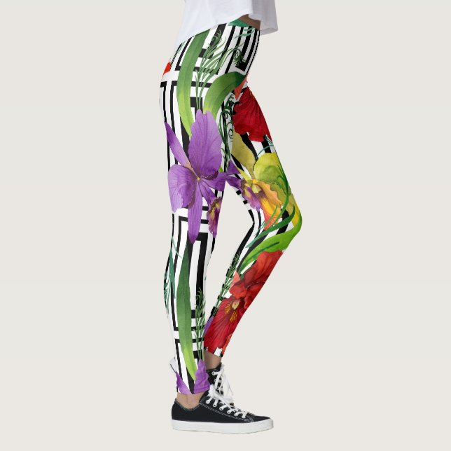 Buntes Orchideen-Blumenwatercolor-Muster Leggings (Rechts)