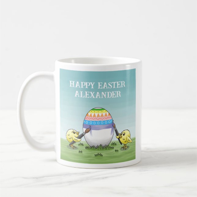 Buntes Osterei wird von den Hühnern bemalt Kaffeetasse (Links)