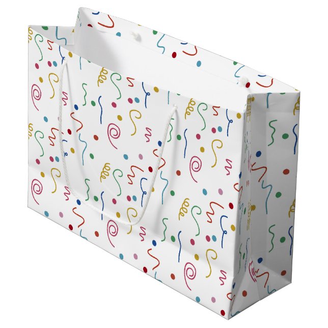 Buntes Party-Konfetti-Muster Große Geschenktüte (Vorderseite Schrägansicht)