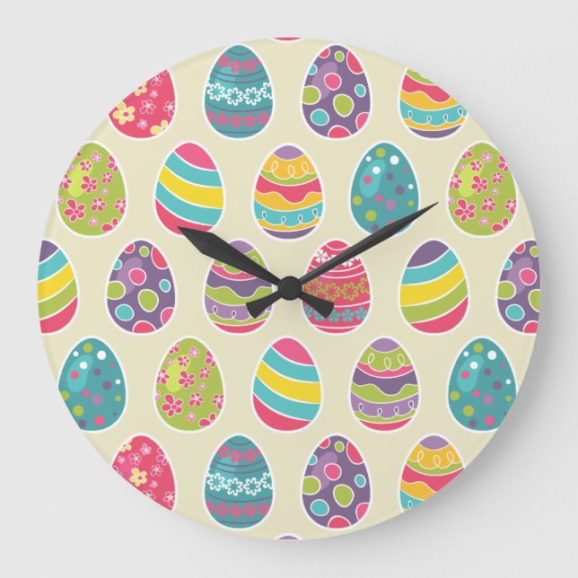 Buntes PastellOSTEREI-niedliches Muster Große Wanduhr (Vorderseite)