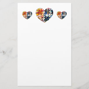 Buntes Patchwork-Steppdecken-Herz Briefpapier