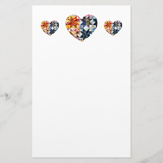 Buntes Patchwork-Steppdecken-Herz Briefpapier (Vorderseite)