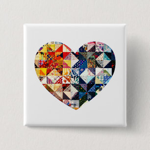 Buntes Patchwork-Steppdecken-Herz Button