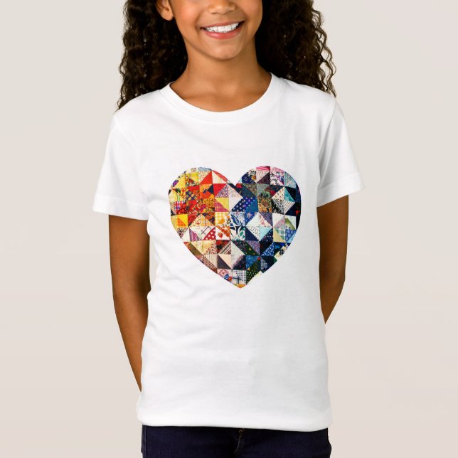 Buntes Patchwork-Steppdecken-Herz T-Shirt (Vorderseite)