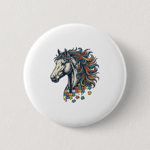 Buntes Pferd-Puzzleteil Vintage-Stich T-Shirt Button