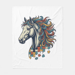 Buntes Pferd-Puzzleteil Vintage-Stich T-Shirt Fleecedecke
