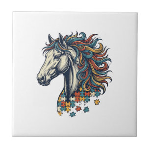 Buntes Pferd-Puzzleteil Vintage-Stich T-Shirt Fliese