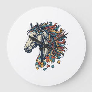 Buntes Pferd-Puzzleteil Vintage-Stich T-Shirt Große Wanduhr