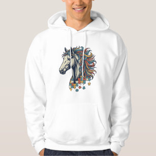 Buntes Pferd-Puzzleteil Vintage-Stich T-Shirt Hoodie