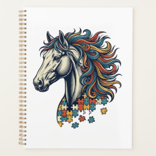 Buntes Pferd-Puzzleteil Vintage-Stich T-Shirt Planer