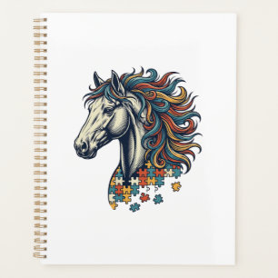 Buntes Pferd-Puzzleteil Vintage-Stich T-Shirt Planer