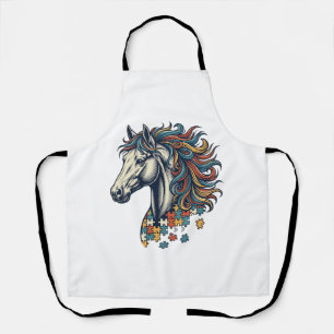 Buntes Pferd-Puzzleteil Vintage-Stich T-Shirt Schürze