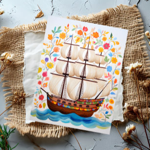 Buntes Piratenschiff  Postkarte