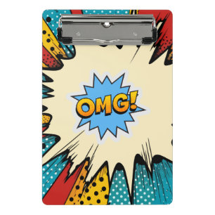 Buntes Pop-Art OMG Blau rote abstrakte Retro Mini Klemmbrett