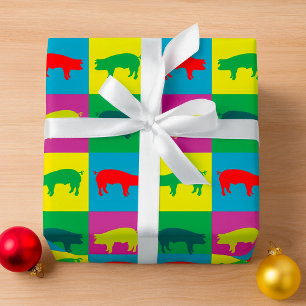 Buntes Pop-Art-Schwein Geschenkpapier
