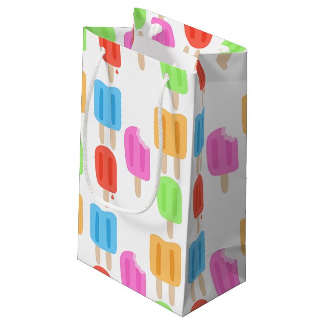 Buntes Popsicle-Muster Kleine Geschenktüte (Rückseite Schrägansicht)