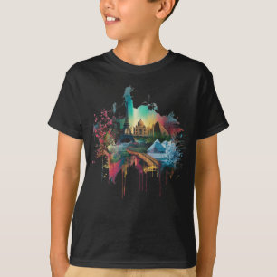 Buntes Poster mit Weltsehenswürdigkeiten-Kollage T-Shirt