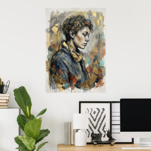 Buntes Profilporträt einer Figur in Mischtechnik A Poster