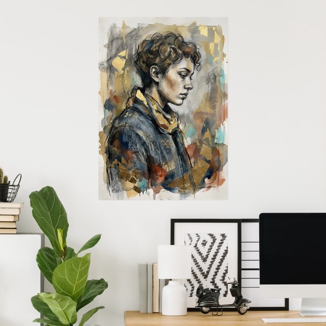 Buntes Profilporträt einer Figur in Mischtechnik A Poster (Heimbüro)