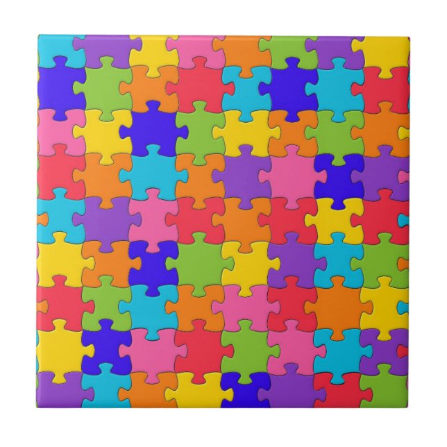Buntes Puzzle bessert glücklichen Puzzler aus Fliese (Vorderseite)