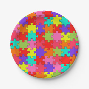 Buntes Puzzle-Muster Pappteller