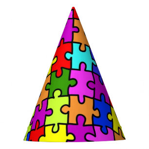 Buntes Puzzlemuster des Regenbogens Partyhütchen