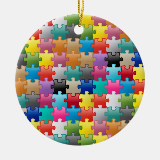 Buntes Puzzlespielmuster Keramik Ornament (Vorne)