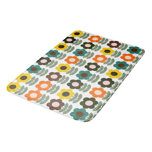 Buntes Retro Blumen Badematte (Schrägansicht)