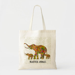 Buntes Retro-Blumen-Elefant 4 Tragetasche