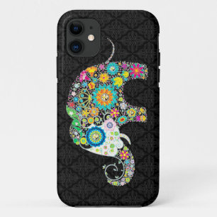 Buntes Retro-Blumen-Elefantendesign iPhone 11 Hülle