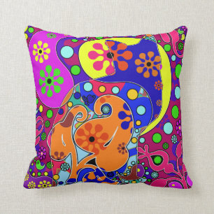 Buntes Retro Hippie-Katzen-Wurfs-Kissen Kissen