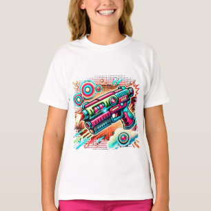 Buntes Retro-Pop-Art-Strahlengewehr Futuristisch T-Shirt